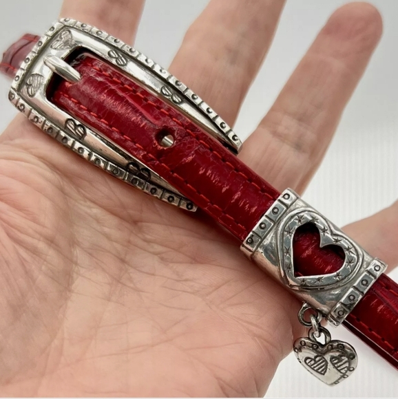 Brighton Croc Embossed Red Leather Heart Charm Belt. - Picture 11 of 13